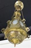 Pair of Reticulated Brass Hanging Light Fixtures