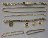 Six Assorted 14kt Gold Chains and Charm Bracelets