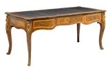 LOT 14: A FRENCH LOUIS XV STYLE GILT BRONZE MOUNTED PARQUETRY BUREAU PLAT