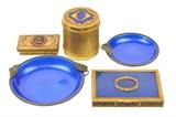 LOT 36: FIVE CONTINENTAL GILT METAL AND ENAMEL TABLE ARTICLES