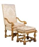 LOT 47: A FRENCH LOUIS XIV STYLE GILTWOOD HALL CHAIR AND OTTOMAN