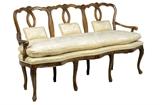 LOT 48: A FRENCH LOUIS XV STYLE TRIPLE-BACK UPHOLSTERED SETTEE