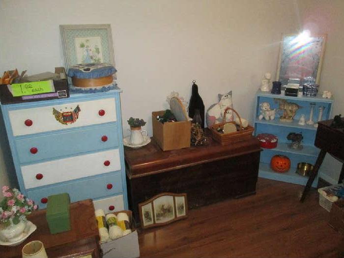 Dresser, cedar chest and bookcase