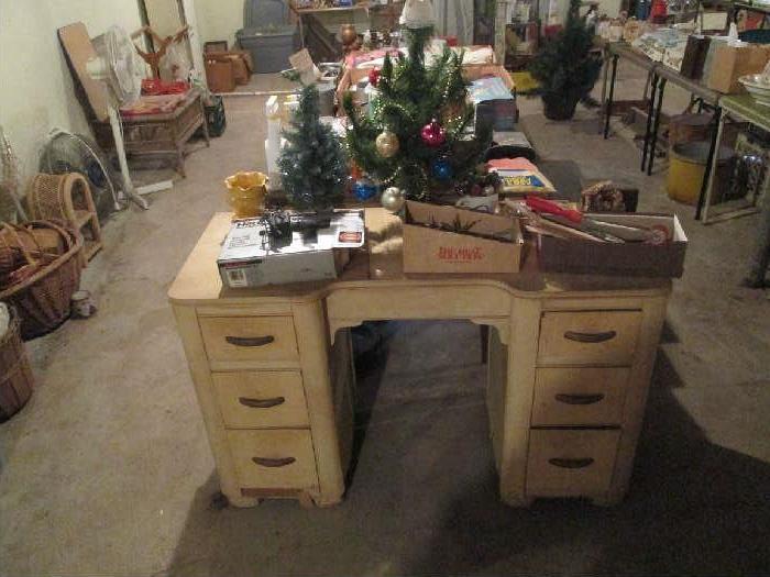 desk and Christmas items