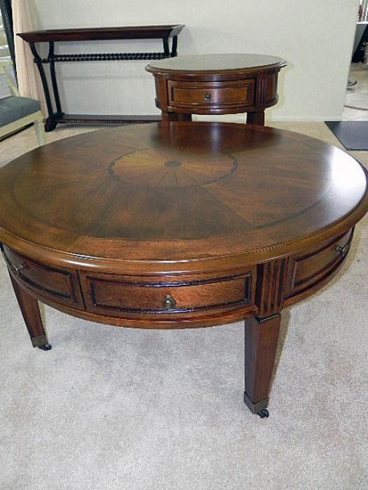 Early American round coffee table and side table