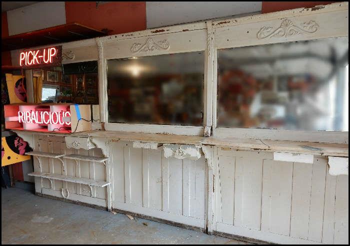 Backbar for barbershop. Neon signs