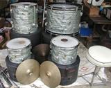 Ludwig drums in cases. All late 1960s badge numbers, throne, Zildjian cymbals, Gretch & Ludwig foot pedals