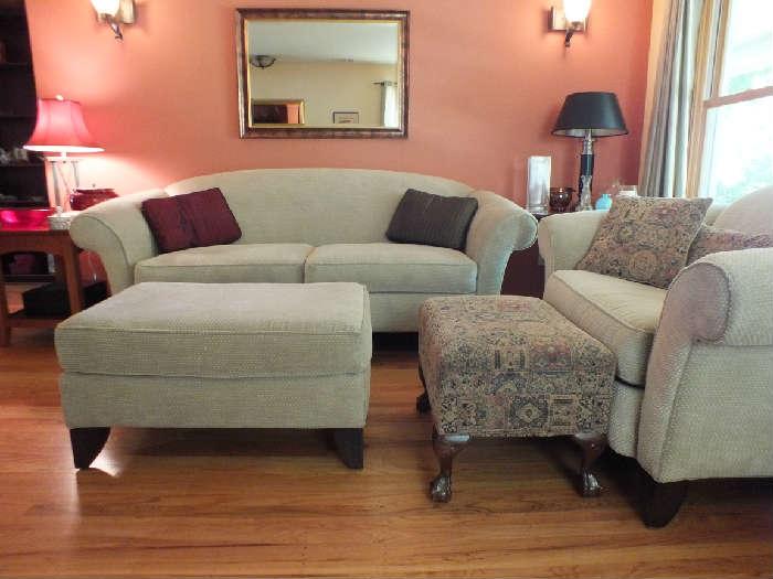 Sofa, matching loveseat and ottomans