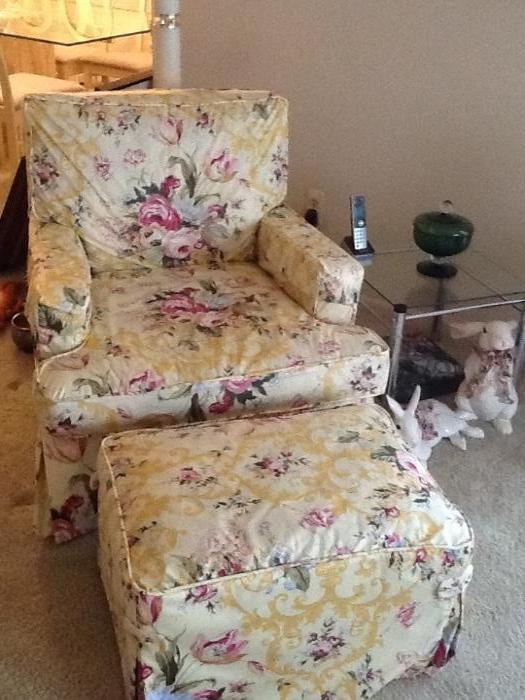 Arm chair with ottoman - slip covered