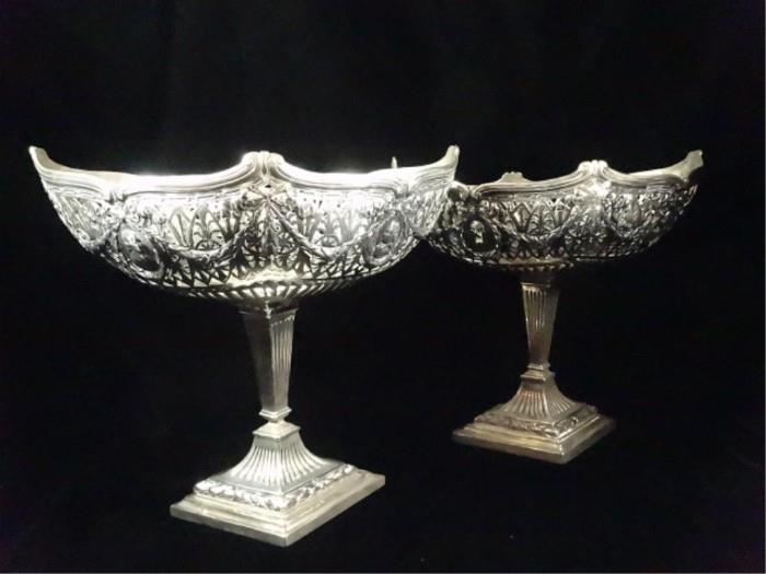 PAIR STERLING SILVER PEDESTAL COMPOTES, OVER 1300 GRAMS STERLING SILVER