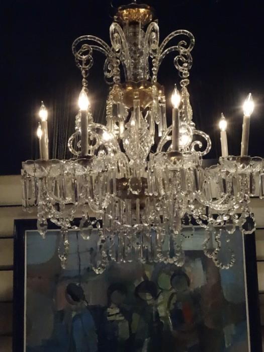SPECTACULAR VINTAGE AUSTRIAN STYLE CHANDELIER WITH CRYSTAL GARLANDS AND DROPS
