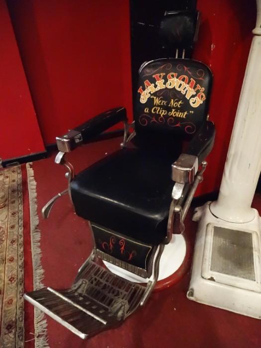 VINTAGE KOKEN BARBER'S CHAIR FROM THE MONROE UDELL ESTATE, FOUNDER OF JAXSON'S ICE CREAM IN DANIA BEACH
