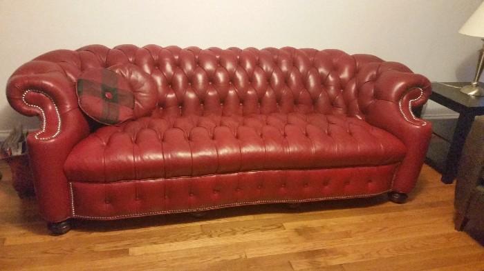Hickory Leather  Red Tufted Sofa