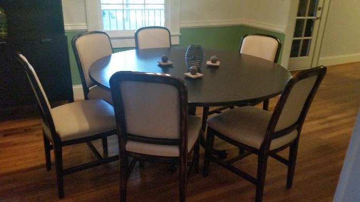 Round Dining Table with 6 chairs by Hickory Leather
