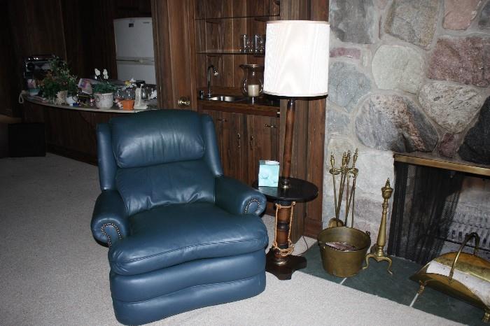 Blue Leather Recliner - good condition