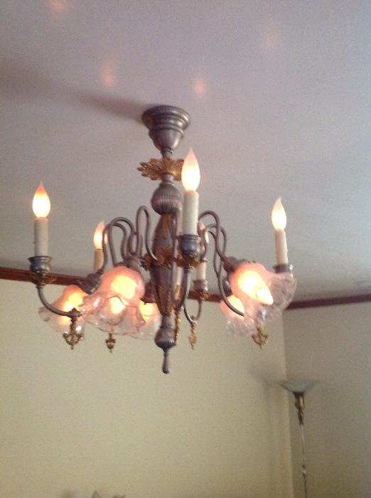 Period Victorian mixed metal fine converted gas chandelier