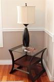 Contemporary glass-top end table and lamp