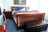 King bed with nice pillowtop mattress and leather trunk / bench