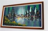 Large retro cityscape painting