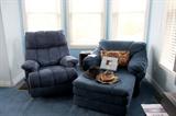 Blue microsuede recliner and lounger chair