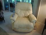 Pale yellow, leather recliner