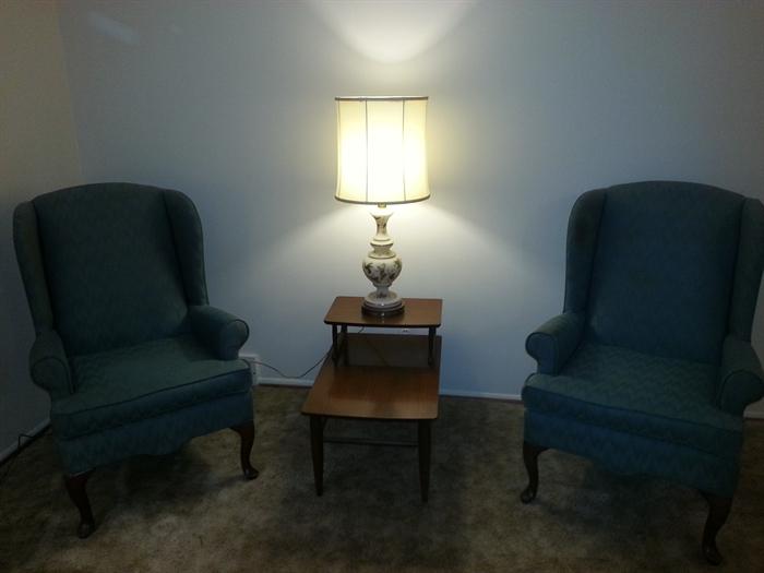 Mersman end table & 2 great wingback chairs. 