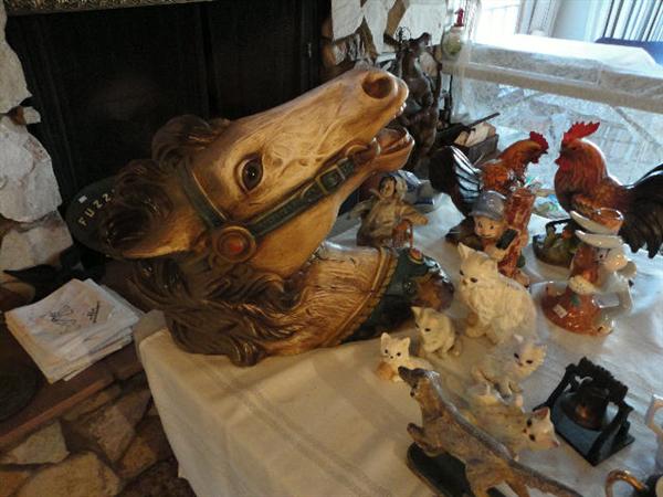One of two large carousel horse heads