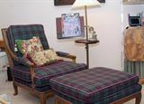 Beautiful French Tartan Plaid  Chair With Ottoman, Made By Interior Craft