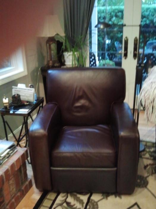 Crate & Barrel Brown  leather recliner club chair 