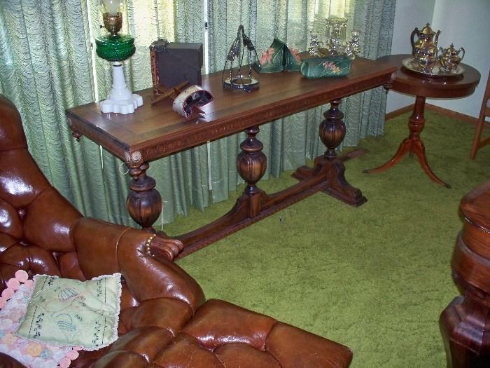 Sofa Table, and Leather Chair Set