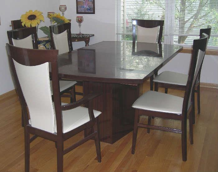 Contemporary dining table, 6 chairs