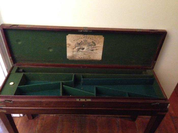 Antique Irish Gun Case Table signed Will'm & John Rigby Dublin owned by Thomas Taylour, Earl of Bective 1884, High Sheriff of Westmoreland 1868, and Grand Sovereign of the Masonic Order 1886.