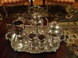 Exquisite vintage silver tea set with Lily of the Valley floral detail - elegant tilting tea pot on stand included 