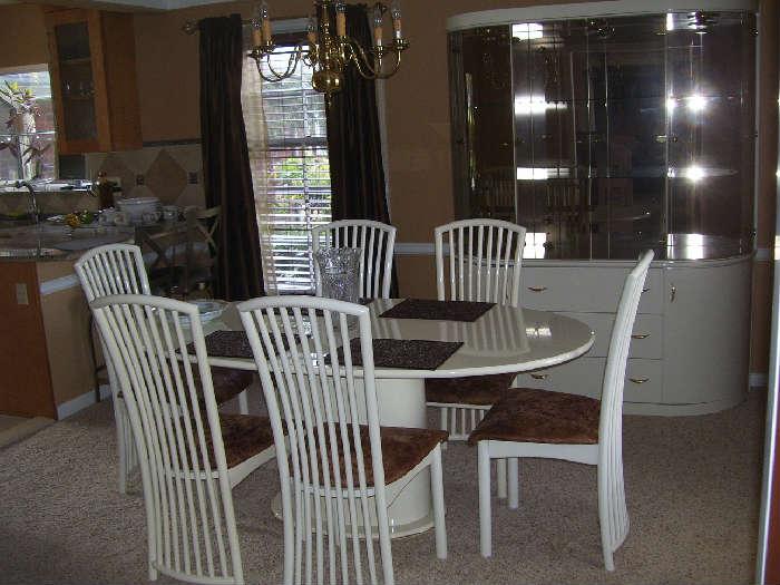 8 piece off white lacquer dinning set