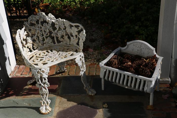 Heavy iron chair and planter