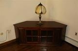Excellent condition Wooden TV stand and Tiffany style accent lamp