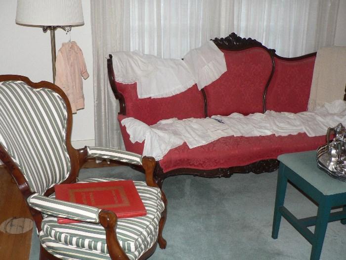 Victorian sofa and arm chair. 