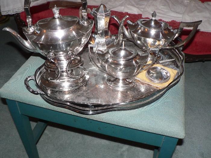 Sterling Silver horse race trophy set & other pieces (tray not original to set)