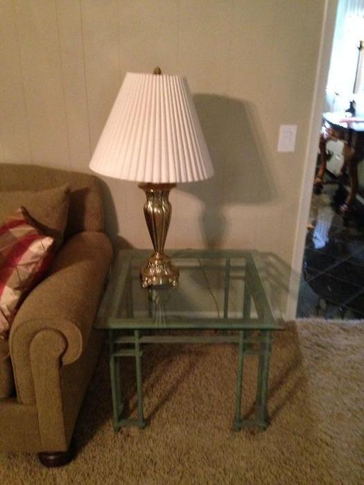 Glass & metal side table with lamp