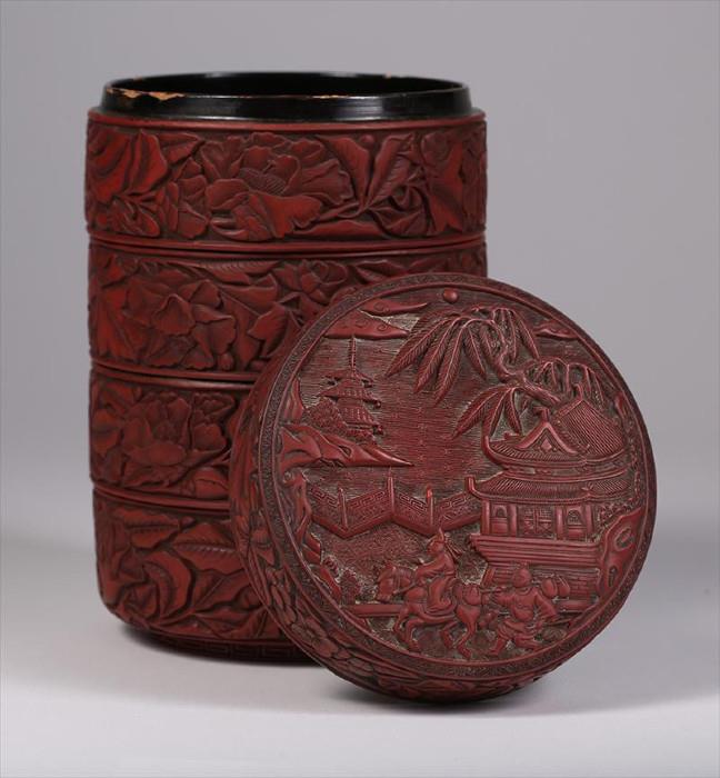 Chinese Carved Red Lacquer Tiered Box, 16th Century