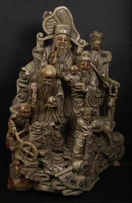 Chinese Hardstone Carving with Daoist Deities