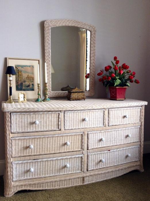 Rattan double dresser with mirror