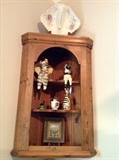 Antique pine corner wall shelf