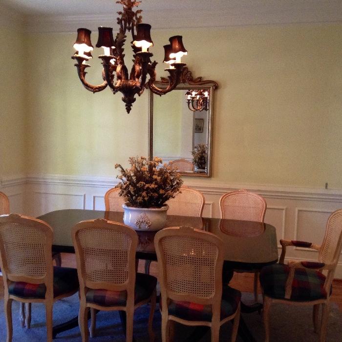 Double pedestal dining table with 8 cane back chairs (will be sold separately)