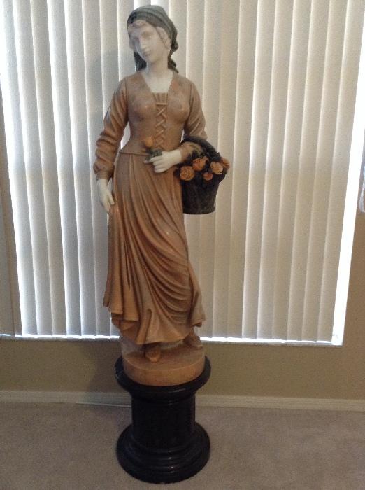 Colored Marble Statue great for a focal point in a home or business even a garden, 59 inches tall not including the base, base is just over 17 inches tall