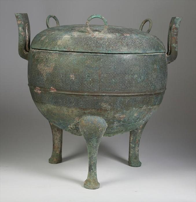 Chinese Bronze Ding Vessel and Cover, Han Dynasty, Warring States
