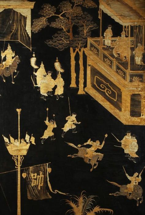 Chinese Export Black Lacquer and Gilt Decorated Eight-Fold Screen, 18th c.