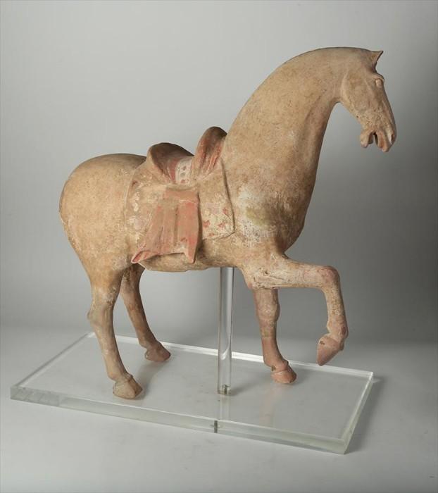 Chinese Pottery Figure of a Prancing Horse, Tang Dynasty