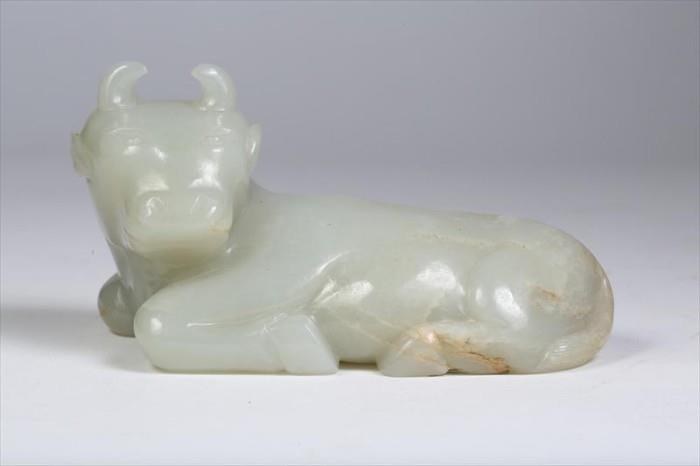Chinese Celadon Jade Carving of a Buffalo, 20th Century