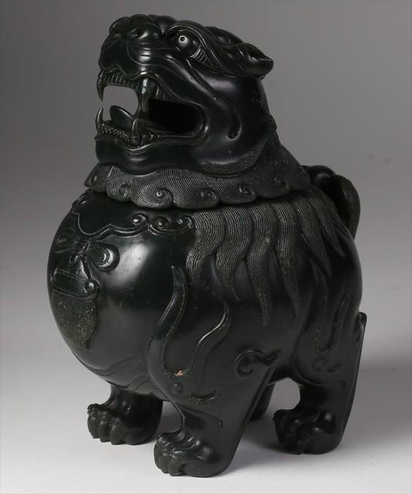 Chinese Dark Green Jade Lion Form Censer, 20th Century/Modern